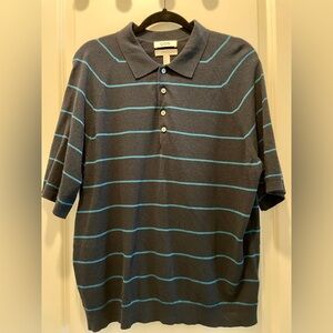 COS Men's Polo Shirt in Black & Teal Stripes